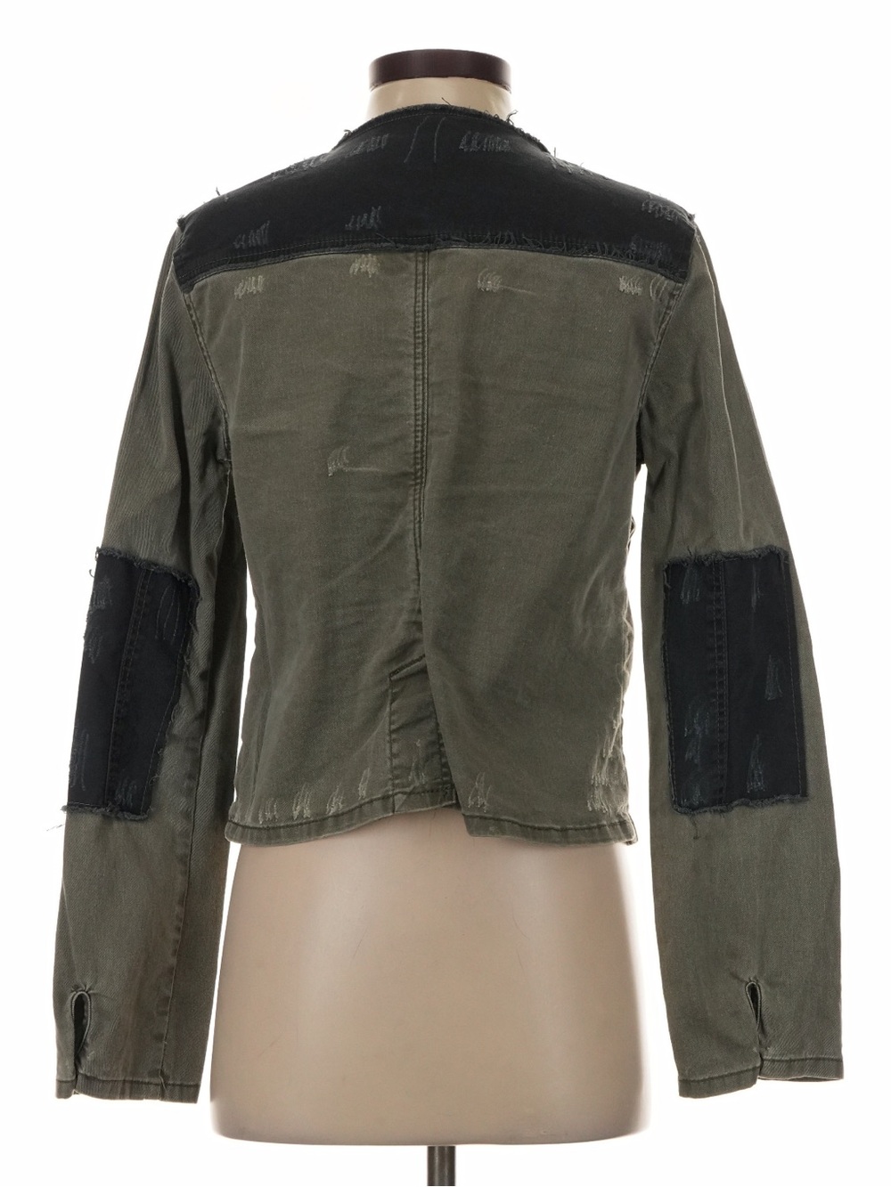 Free People Black Green Button Front Distressed Detail Jacket: Front Pockets• S - Picture 4 of 8